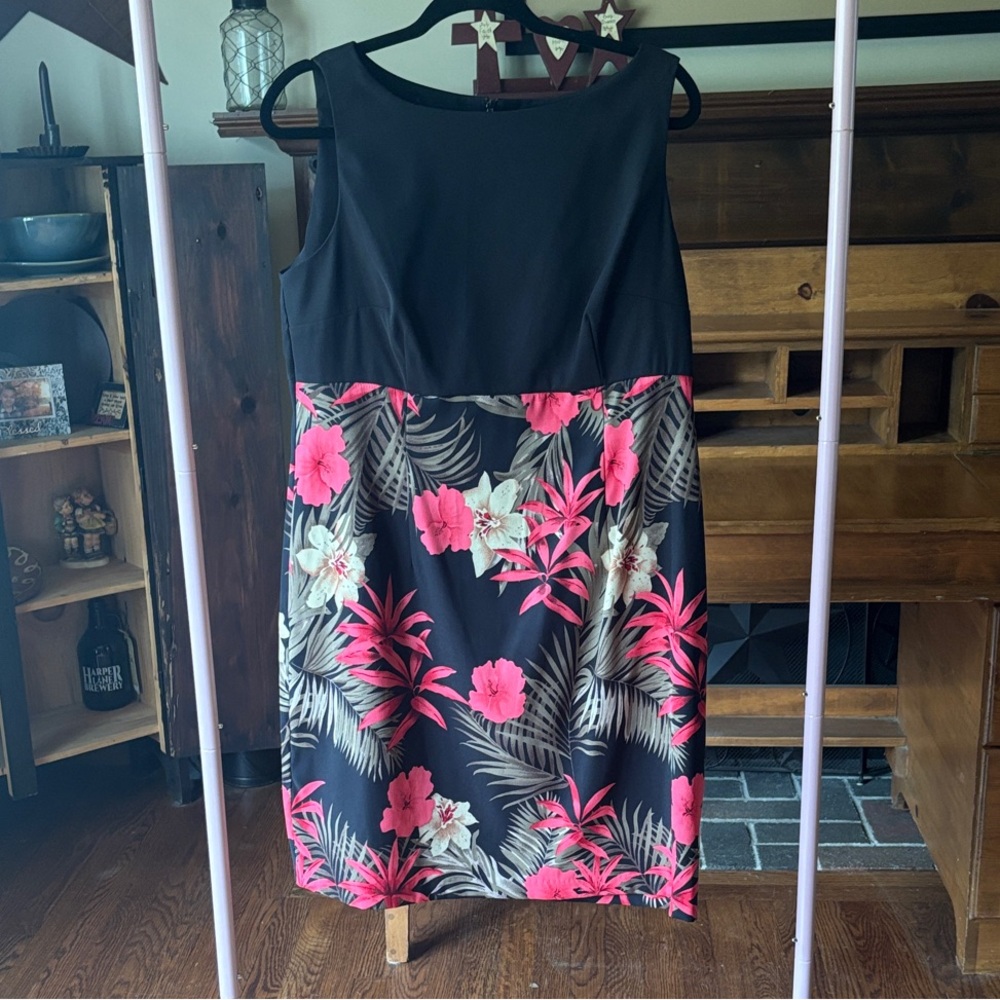 Dress Barn Black and Pink Floral Midi Dress